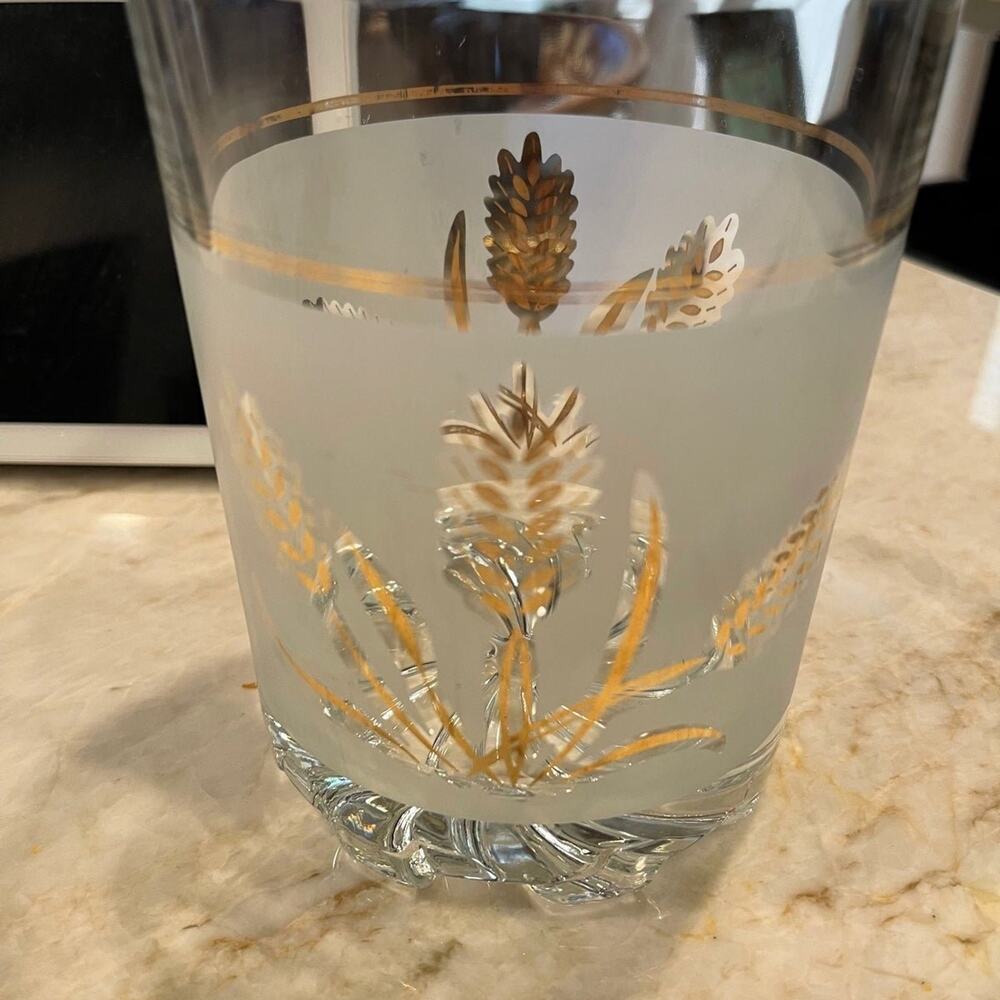 Vintage 60’s DeValbor etched with gold cocktail ice bucket Italy MCM